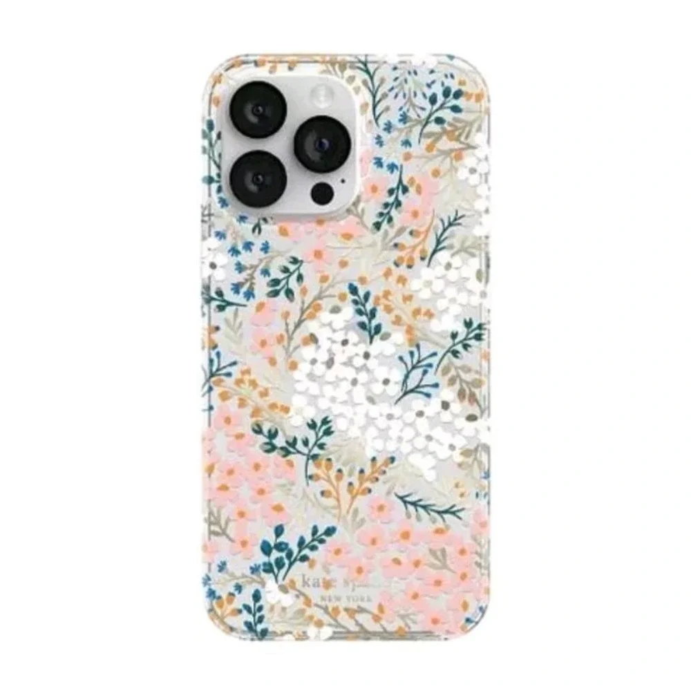 kate spade New York Case for iPhone 14 Pro Max w MagSafe Clear Floral Gold Pink